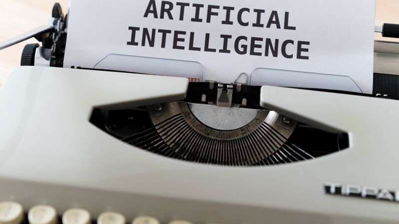 Machine à écrire tapant les mots « artificial intelligence »