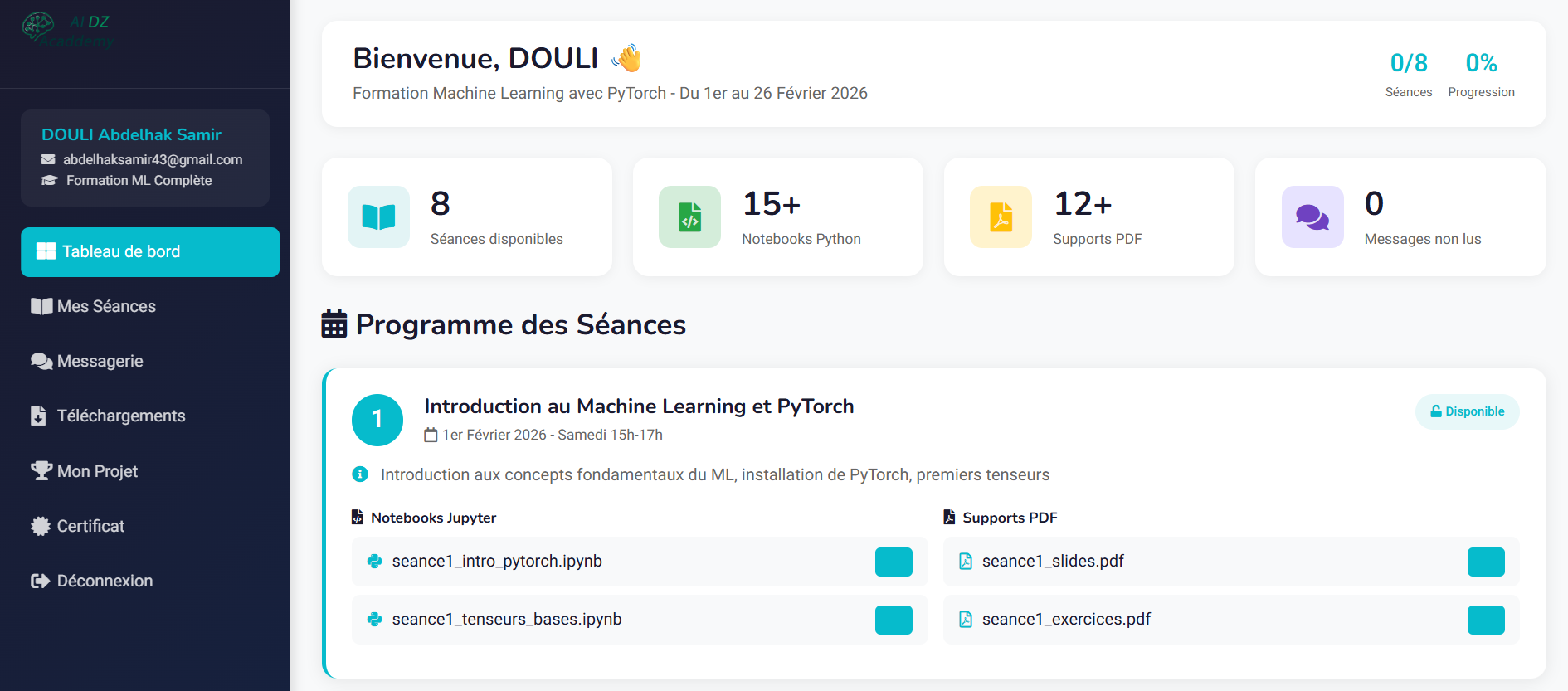 Plateforme en ligne AI DZ Academy